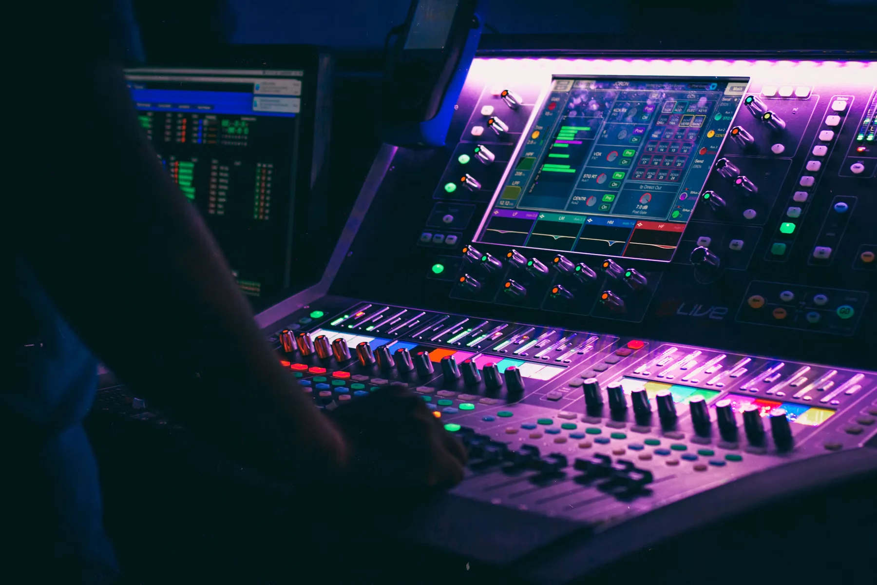 Illuminated sound and studio control console